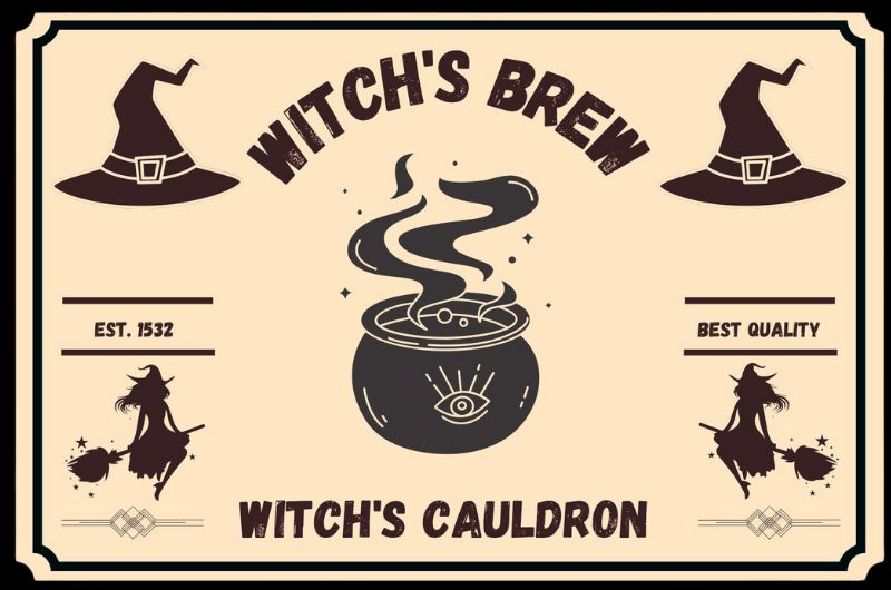 Halloween Bottle Labels Witchs Cauldron