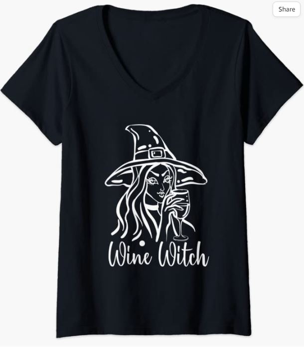 Halloween Wine Witch V-Neck T-Shirt